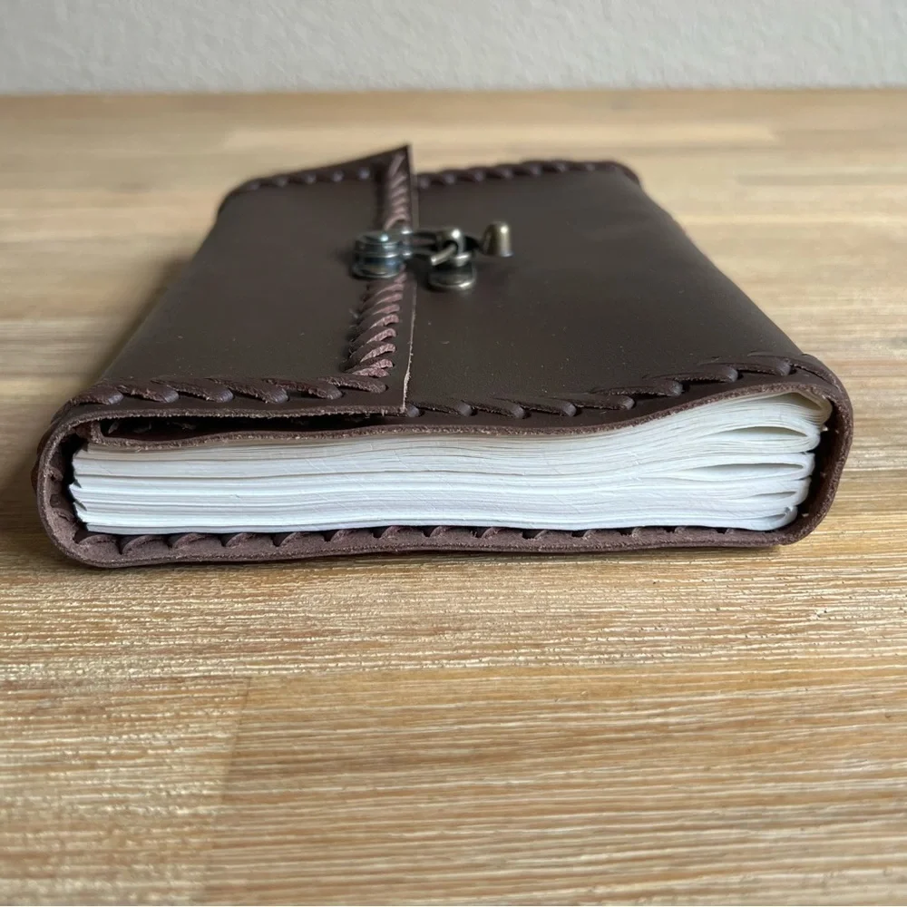 Handmade Brown Genuine Leather Journal Diary Pouch with Brass Clasp Closure - Picture 14 of 14